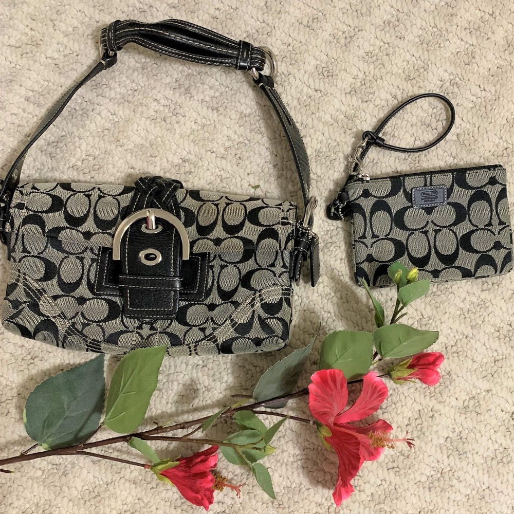 Coach Monogram Canvas Leather Hobo bag & wristlet
